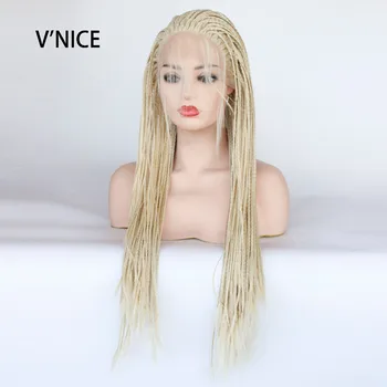 

V'NICE Platinum Blonde Braid Hair Wigs with Baby Hair Kinky Twist Box Braided Wigs Synthetic Braided Lace Front Wig 613 Color