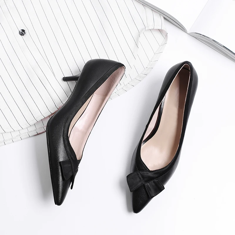 Mit weiß Hochzeit Party Grund Frauen Frau Schuhe Pumpen Apricot Leder Weiche Absätzen Echtes Hohen schwarzes Bowties wxUCq8ZU