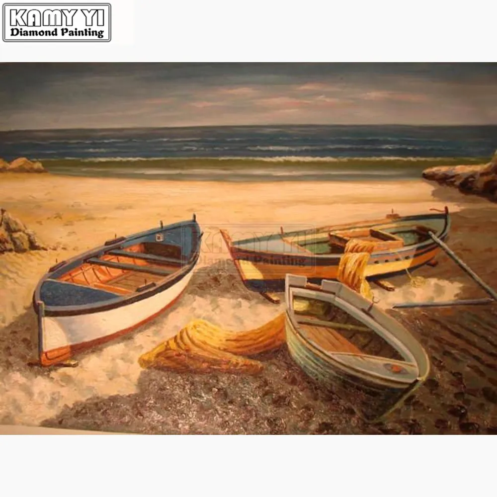 Diamond Mosaic Landscape 5D DIY Embroidery Painting Beach Boat Full Drill Square Home Decoration LK1 | Дом и сад