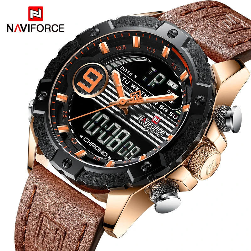 

Top Luxury Brand NAVIFORCE Men Sport Watches Men's Quartz Digital Clock Man Fashion Leather Military Army Waterproof Wrist Watch