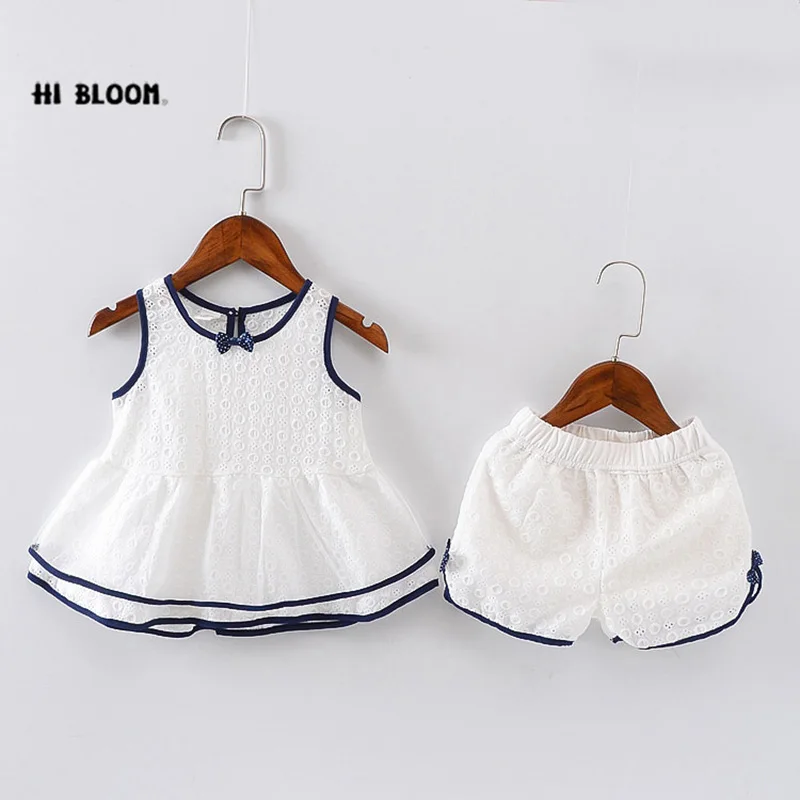 2017 Summer White Cotton Little Toddler Girl Set Top+Pants Baby Girl