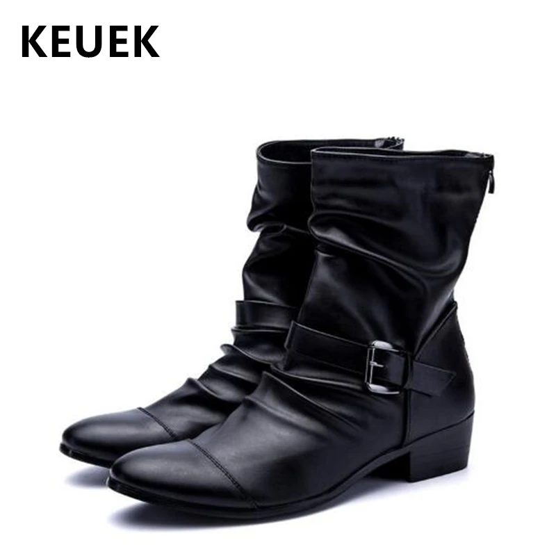 

Luxury fashion Men Motorcycle boots Pointed Toe Mid-Calf Martin boots Outdoor Military boots Male shoes Winter Snow boots 02A