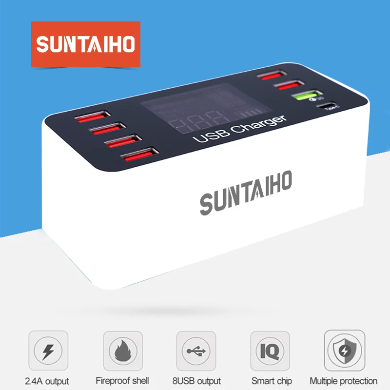 Suntaiho порт USB зарядное устройство Quick Charge 3,0 8 портов настольная несколько USB зарядная станция светодиодный дисплей Быстрая зарядка EU US UK AU Plug