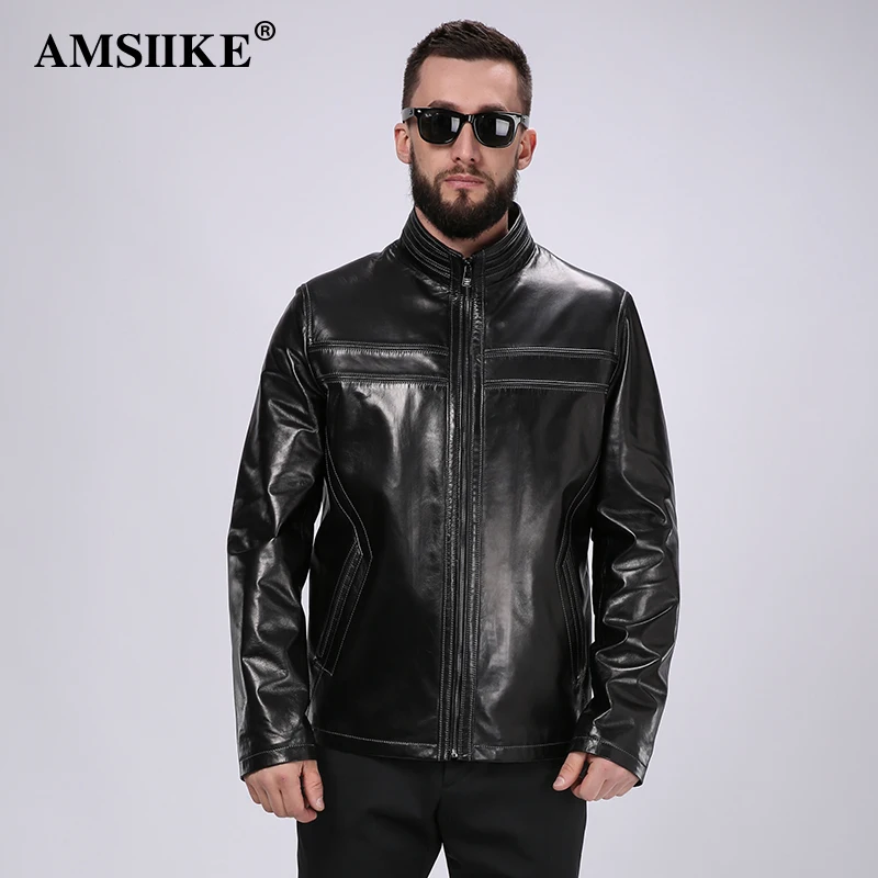AMSIIKE 2017 Солидная мужская куртка из натуральной кожи A775|chaquetas|chaqueta menchaqueta leather |