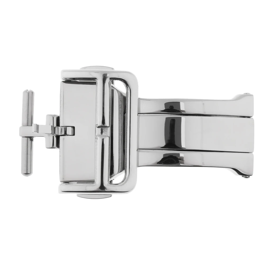 Solid Stainless Steel Watch Band Buckle Double Push Button Deployment Clasp for Leather Strap, 18mm / 20mm