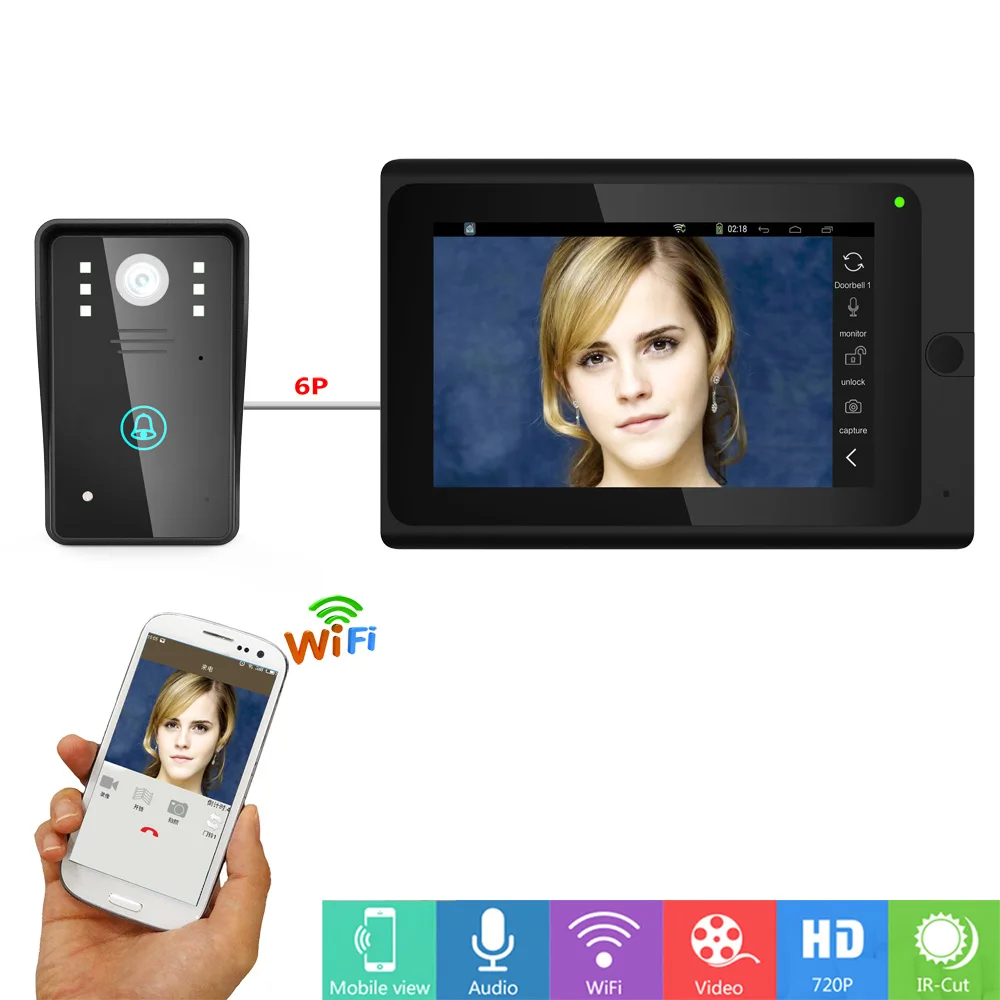 YobangSecurity Wi-Fi Беспроводной видео-дверной звонок для Камера Системы комплект видео домофон с 7 дюймовым монитором Android IOS APP