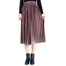 Юбки женские осенние весенние с высокой талией обтягивающие женские бархатные плиссированные юбки большие качели до середины икры Vestidos
