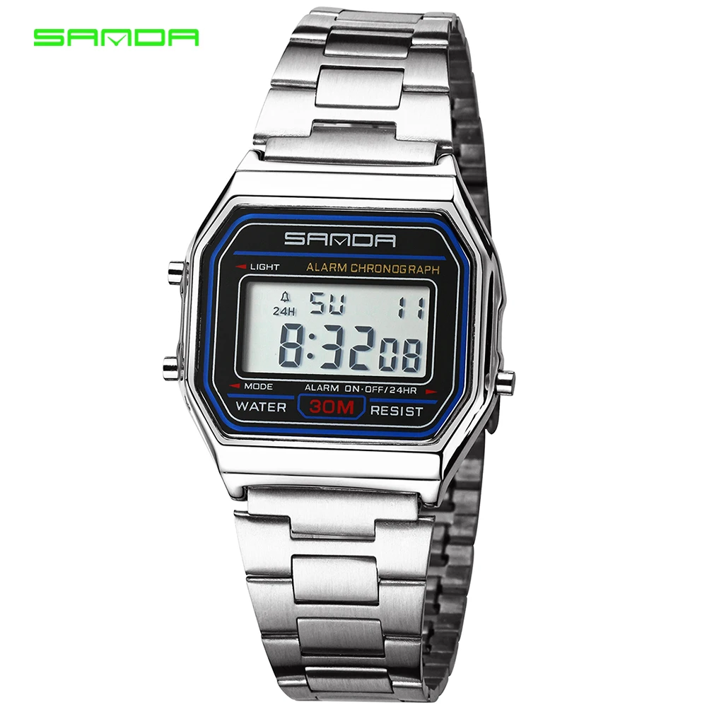 

SANDA Men Sports Watches Luxury Stainless Steel Golden Watch Women LED Digital Wrist watches Waterproof Clock Relogio Masculino