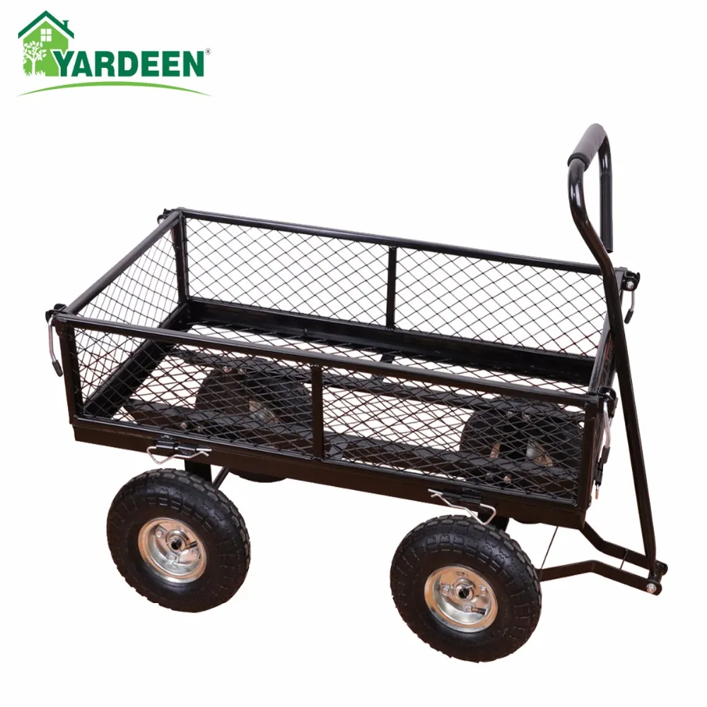 Utility Garden Cart Yard Wagon Heavy Duty Steel Metal Folding Removable Side NEW