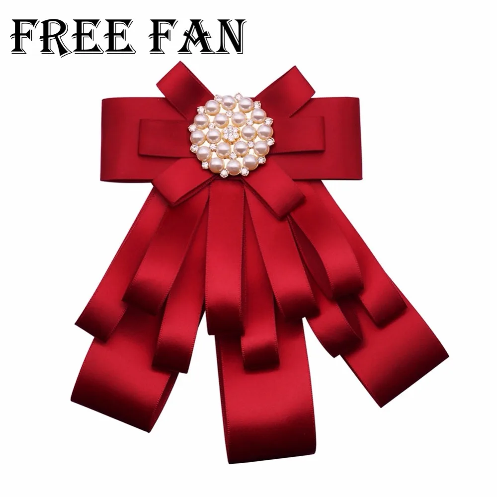

Free Fan Chunky Ribbon Pearl Bow Brooch Women Large Gold Pearl Flower Bow Tie Brooch Jewelry Wedding Dress Shirt Accessories