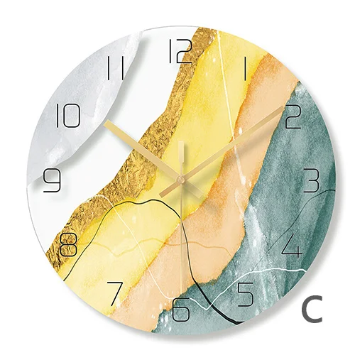 Скандинавские декоративные мраморные печатные настенные часы бесшумные кварцевые круглые стеклянные подвесные часы Современный дизайн разноцветный домашний декор - Цвет: C