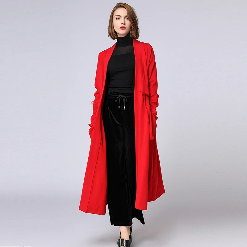 

Women's plus size trench coat Adjustable Waist long Elegant coat casual long sleeve V neck Solid oversize coats autumn winter