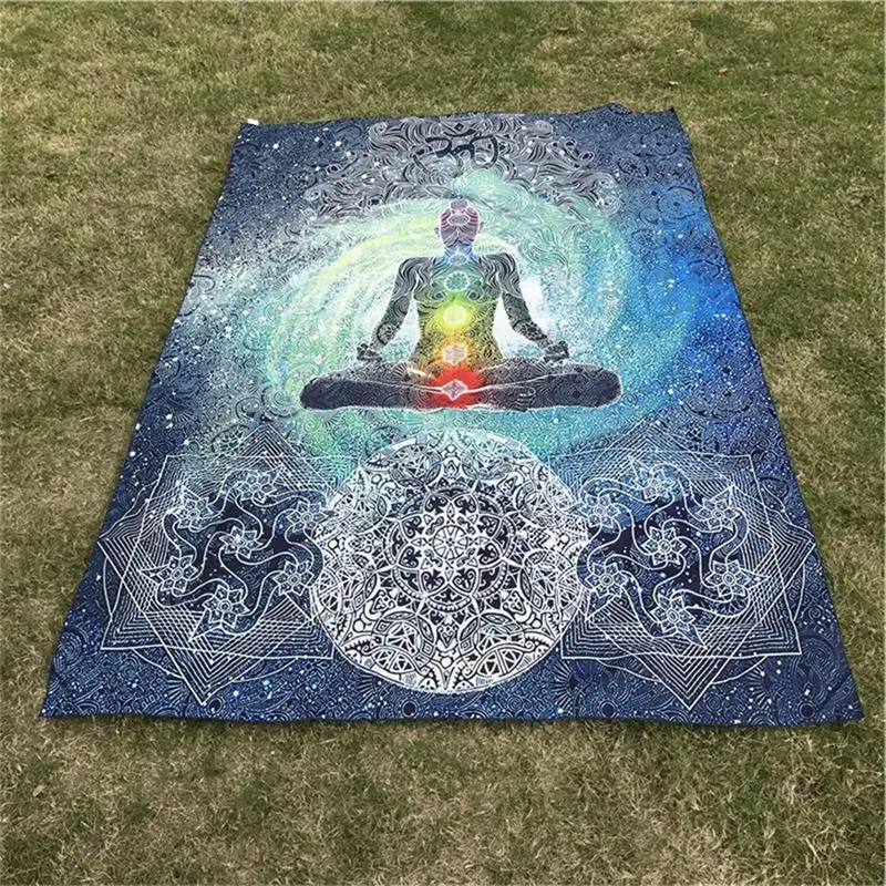 

200cm Polyester Bohemian 7 Chakra Tapestry Wall Hanging Cloth Bedspread Dorm Cover Home Decorative Rug Picnic Mat Beach Towel