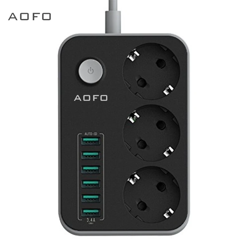 Сетевой фильтр AOFO 3 Outlet Защита от перенапряжения силовая полоса с USB зарядкой 6