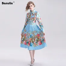 Banulin весеннее модное праздничное платье для подиума женское с длинным рукавом великолепное винтажное плиссированное платье миди с цветочным принтом