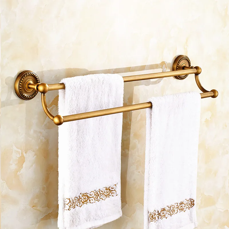 AUSWIND Bathroom Towel Bar Antique Round Base Towel Rack Brass Carved