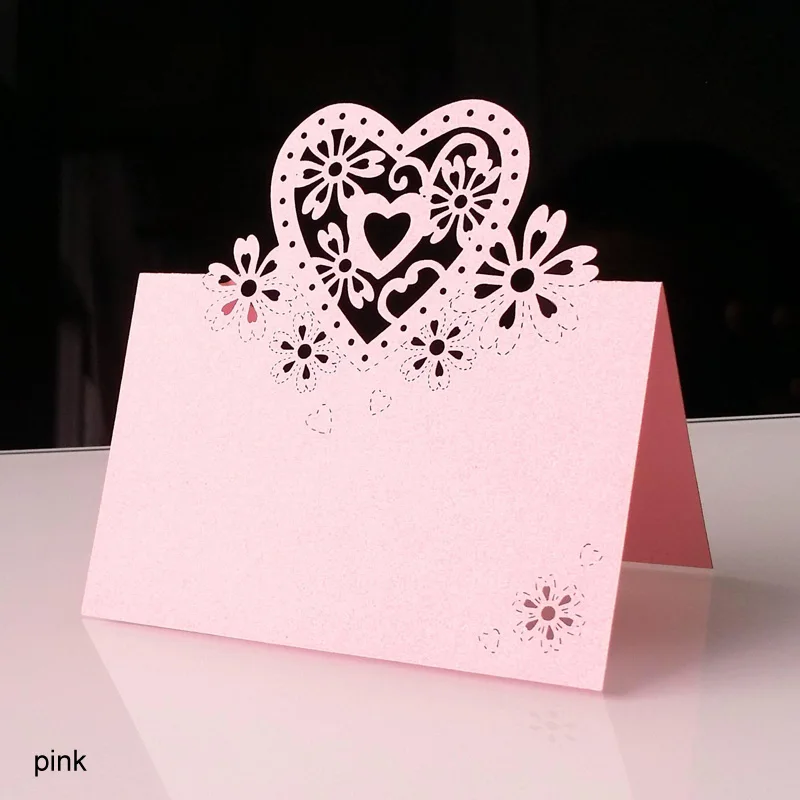 50 шт./компл. свадебное лазерная резка вечерние Свадебный декор посадочные карточки «любящее сердце» выдалбливают бабочка именная табличка 13 Цветов - Цвет: Розовый