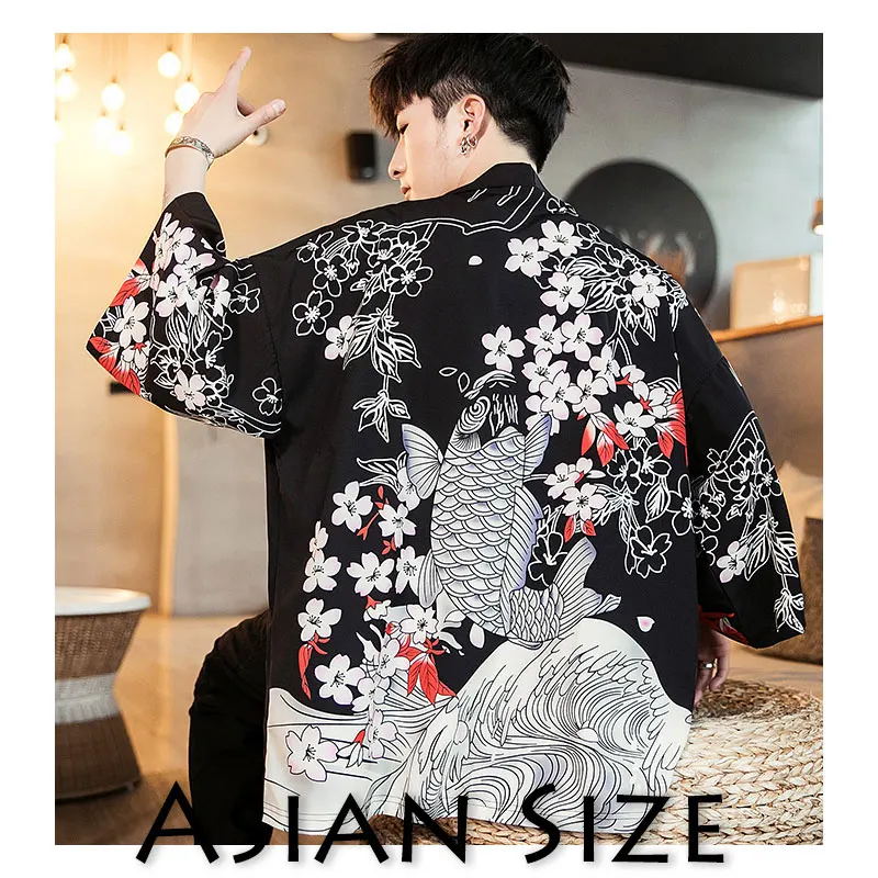 Sinicism Store Summer Men Style Jackets Man 2019 Casual Kimono Streetwear Mens Jackets Print Male Fashion Open Stitch Jacket 5XL