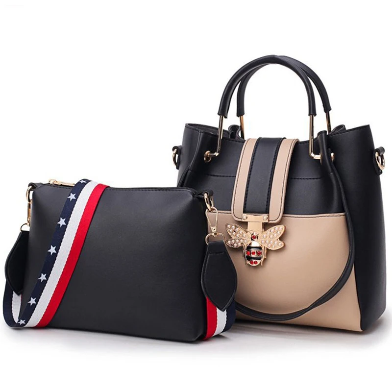

Fashion Women Designer Brand Set Female Bee Hand Bag Luxury bolsas Shoulder Bag Panelled Leather Handbag Ladies Composite Sac