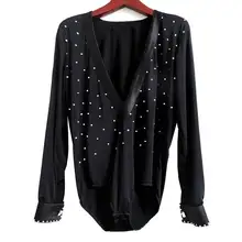 Мужская рубашка для латинских танцев для бальных танцев с длинным рукавом стандартные костюмы для выступлений новое поступление глубокий v-образный вырез секс-товары