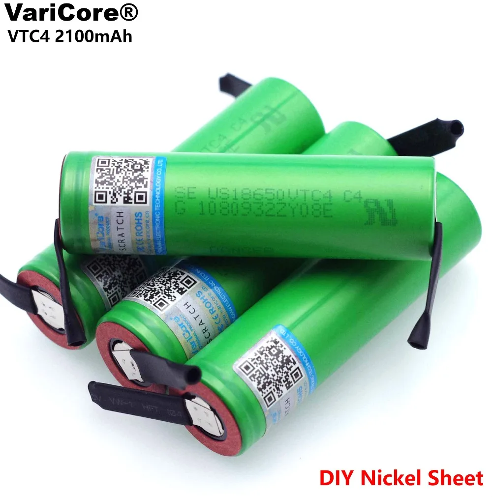 VariCore 3,6 V 18650 VTC4 2100mAh высокий расход 30A аккумуляторная батарея для US18650VTC4+ DIY никелевый лист