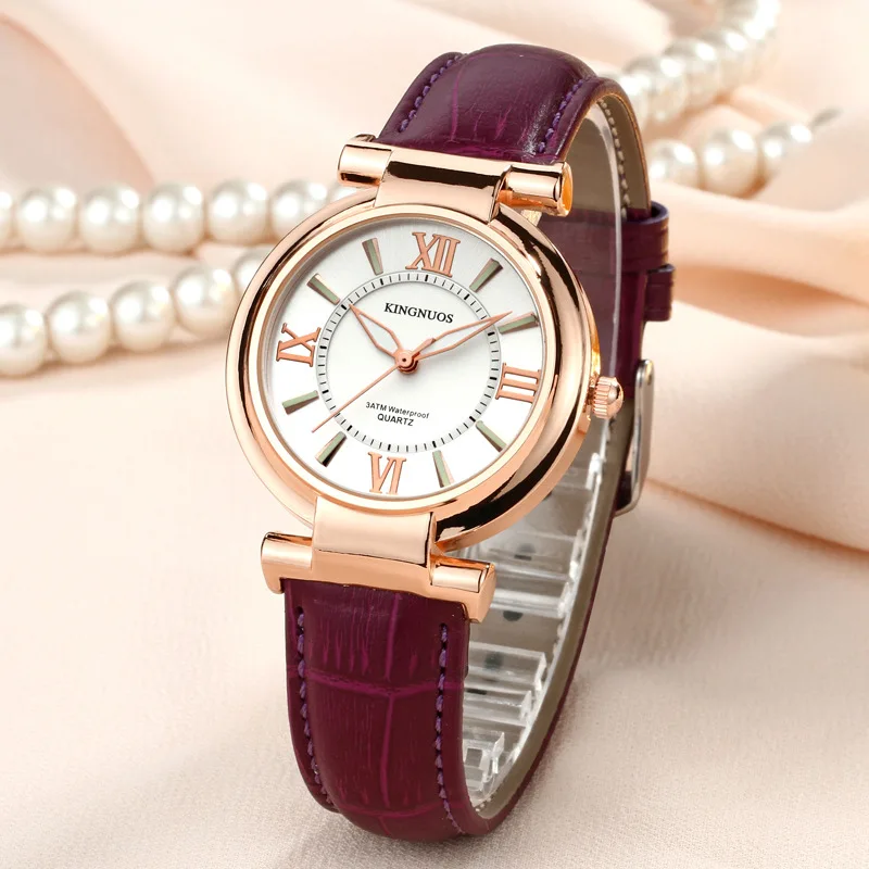 

KINGNUOS sleek minimalist ladies watch casual waterproof quartz watch classic business leather watch Zegarki Meskie