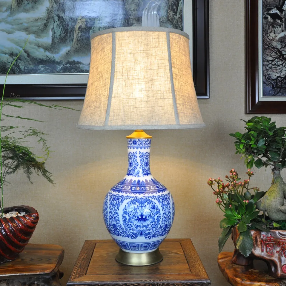 Blue and white Art Chinese porcelain ceramic table lamp bedroom living room wedding table lamp Jingdezhen ceramic lamps handmade (10)