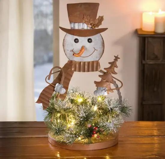 

Free shipping,1 set,28*23*44cm,Garden decoration ornaments Iron old snowman ornaments Bringing led lights and Christmas vines