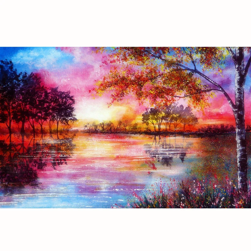 

Diamond Embroidery Color Sky&Water&Trees DIY Diamond Painting Square/Round Drill Diamond Embroidery Mosaic Cross Stitch Scenery