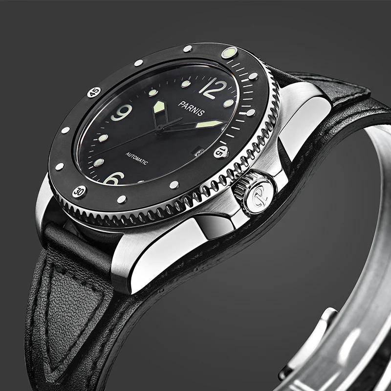 Tanie Parnis 43mm mężczyzna zegarka mechaniczne dorywczo obracanie ceramiczna ramka szkiełka zegarka Sport Diver automatyczny zegarek Miyota 8215 ruch prezent dla mężczyzn