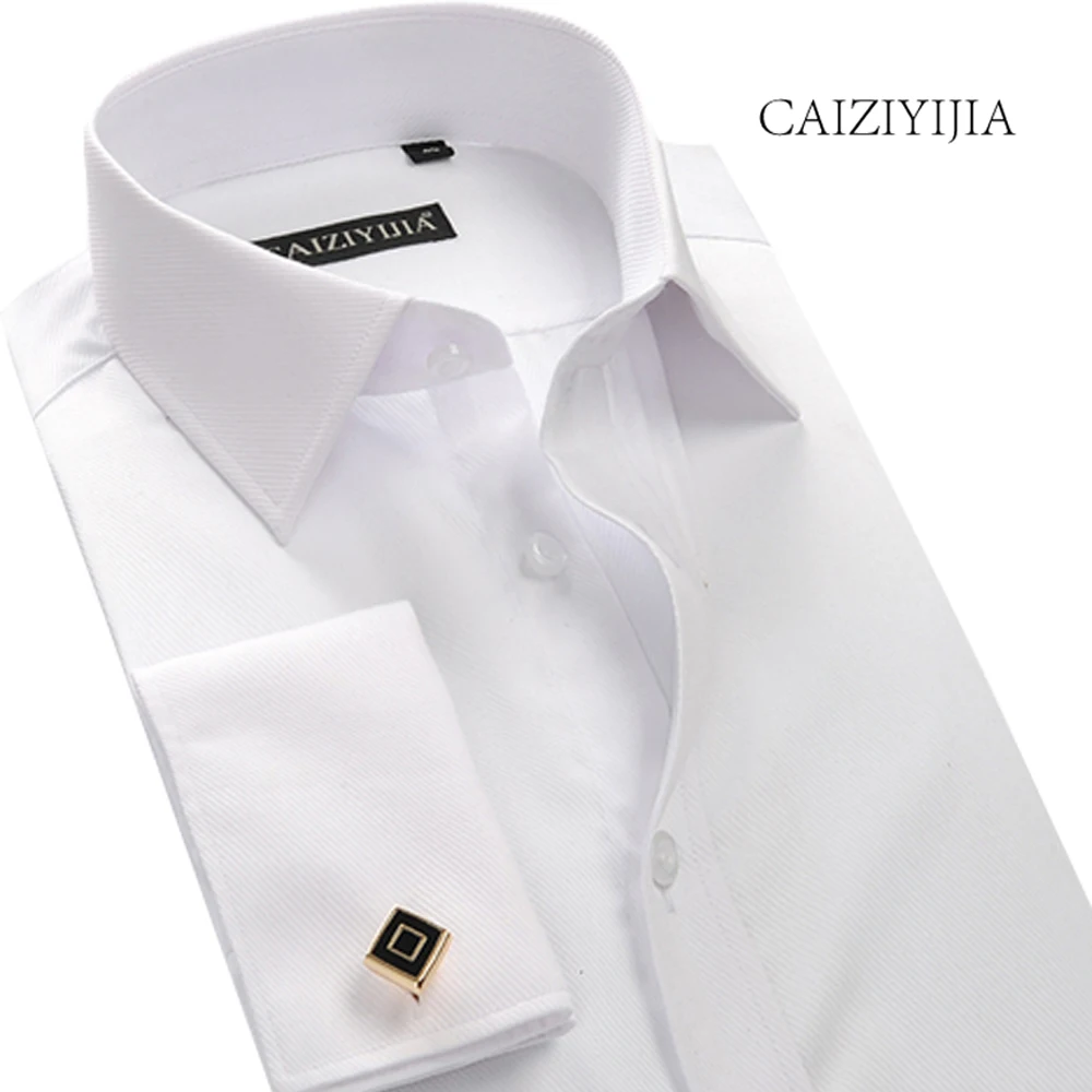 CAIZIYIJIA дизайнерская однотонная мужская рубашка высокого качества с длинным рукавом и французскими манжетами Свадебная белая рубашка с запонками размера плюс