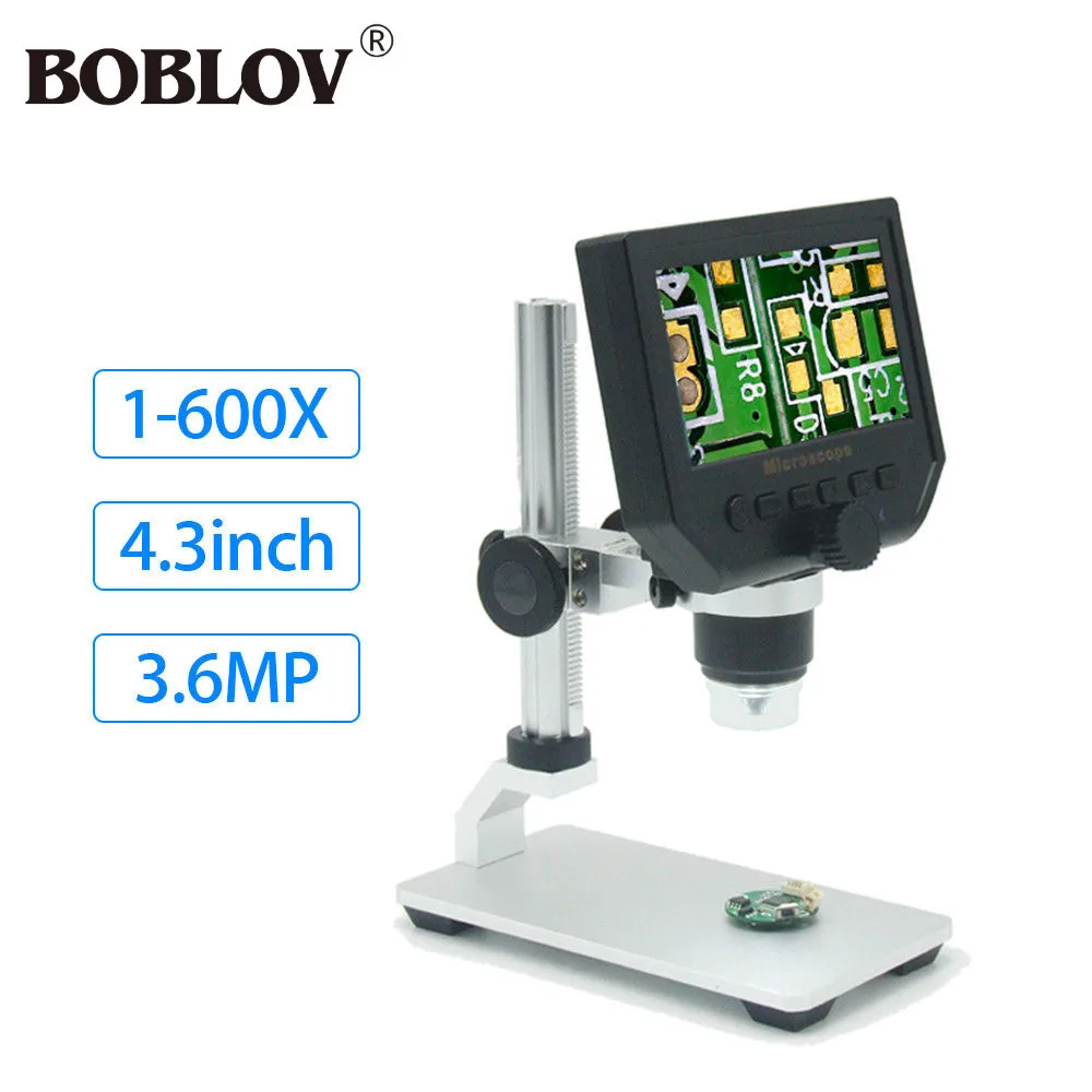 

BOBLOV G600 Digital 4.3inch HD LCD Display Microscope 1-600X 3.6MP Continuous Magnifier Aluminum Alloy Stand Endoscope Portable
