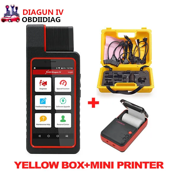 

Launch X431 Diagun IV with Wifi Bluetooth Diagnostic Tool Plus Bluetooth Mini Printer And Yellow Box full cables