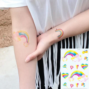 

Waterproof Temporary Fake Tattoo Stickers Cute Flowers Rainbow Love Cartoon Design Make Up Tools color tattoos for Kid Children