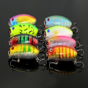 

HOT Sale Popper Fishing Lure Hard Lure 8 PCS/Lot 6cm 10.4g plastic 8 Color 3D Eyes Depth Top Water 8# strengthen Hooks