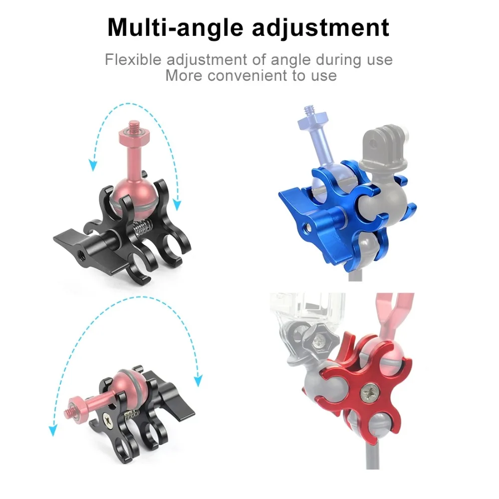 PULUZ тройной Шаровой Зажим с закрытым отверстием для дайвинга кронштейн для камеры с ЧПУ Алюминиевый пружинный фонарик зажим для дайвинга подводная фотография
