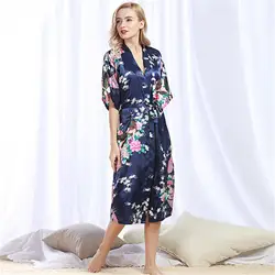 2018 Павлин халат дамы летний халат кардиган сексуальная ночная рубашка Шелковая пижама Пижамы AD0006