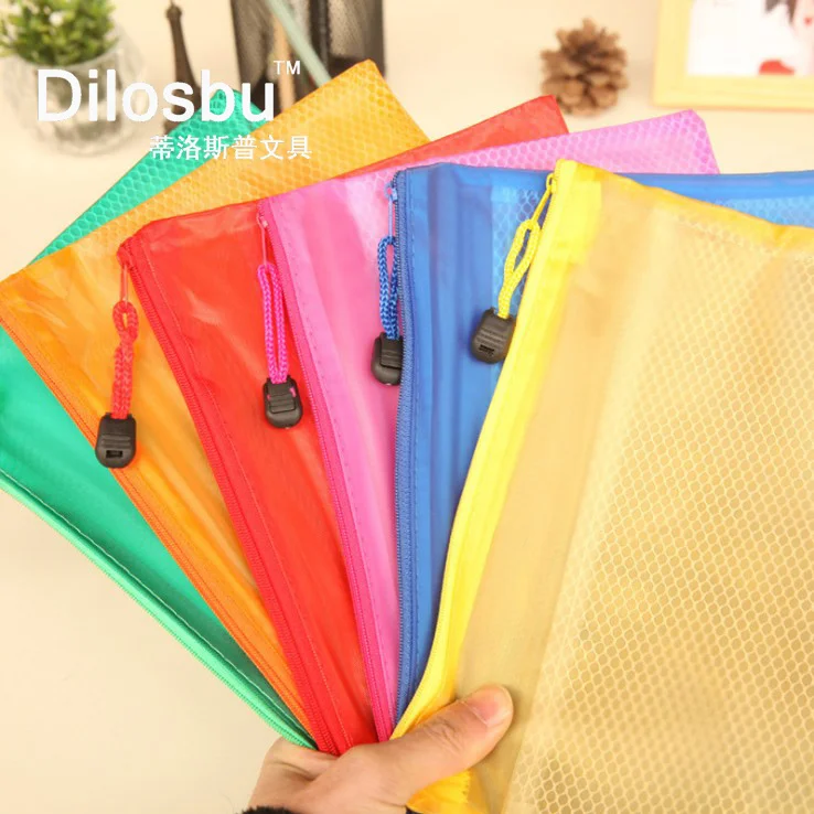 

Dilosbu A4 A5 A6 Mesh zipper file bag Stationery bag Portable pencil case Office supplies student stationery receive a paper