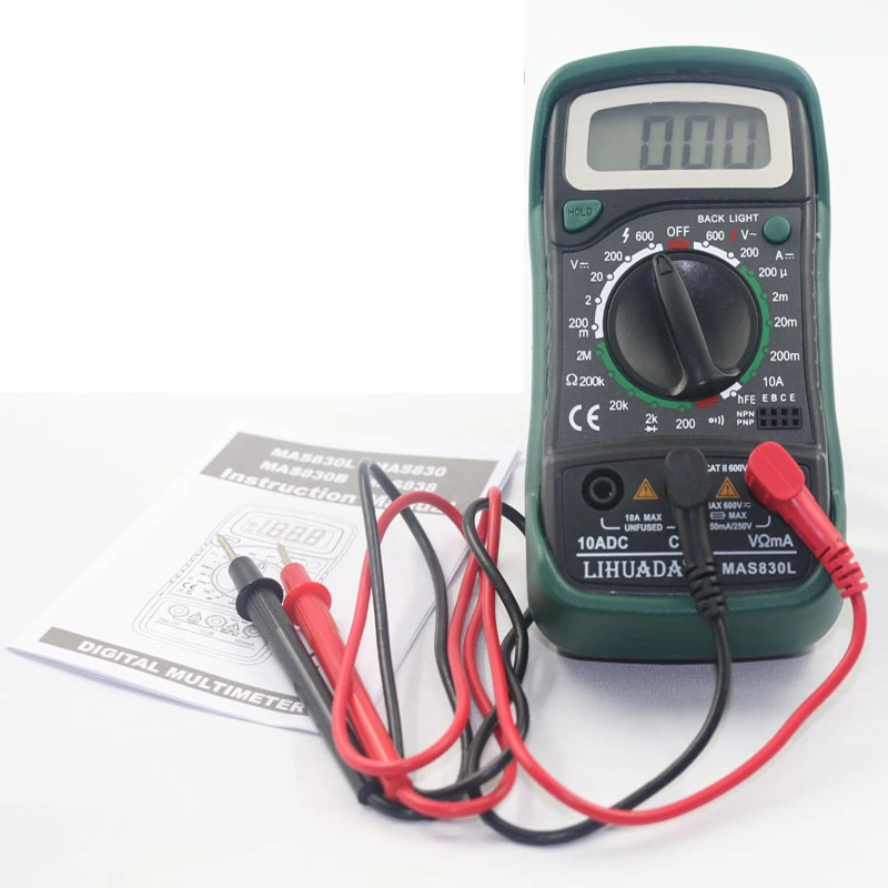 

Lihuada LHD MAS830L 3 1/2 Mini Digital Multimeter AC/DC Ammeter hFE LCD Backlight Display