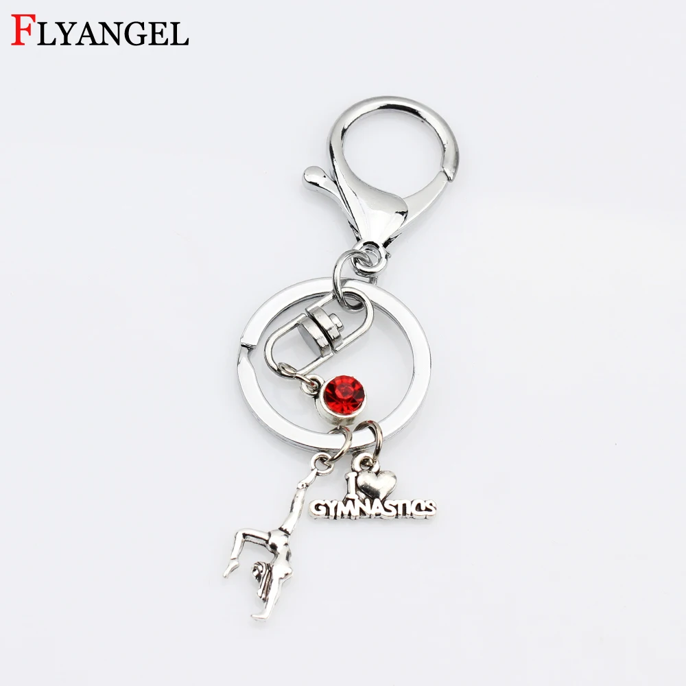 

Women Gymnast I Love Gymnastics Charm Keychain Birthstone Keyring Fashion Jewelry Key Cahin Bag Car Gifts for Female Girls