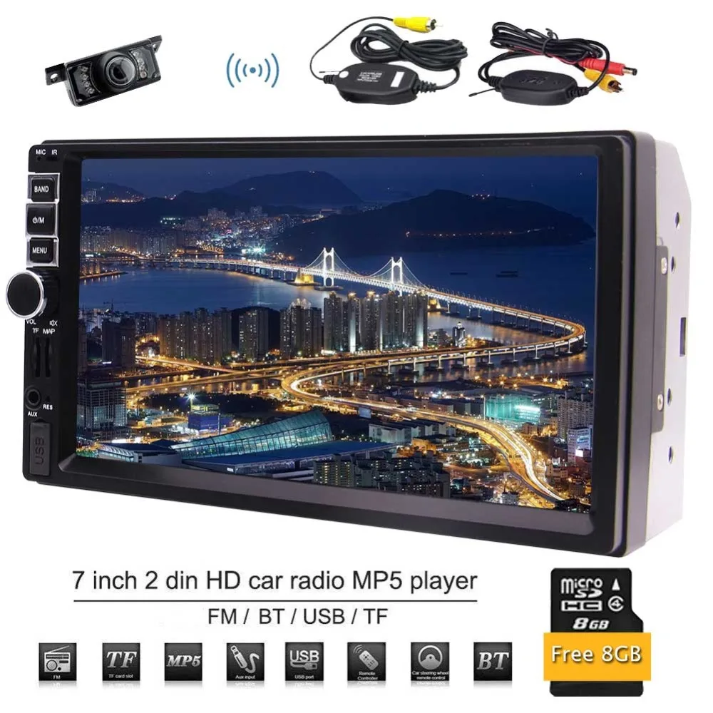 

2 Din Head Unit with 7'' Capative Touch Screen Colorful Button Optional Support GPS Navigation/Bluetooth/AUX/USB/SD/SWC/FM Radio