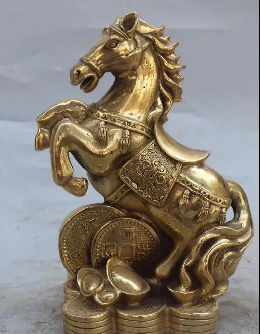 

free 7" Chinese Bronze Auspicious Animal Wealth Yuanbao Money successful Horse Statue fast