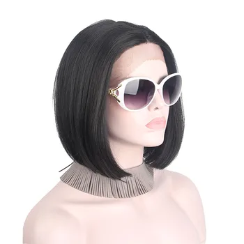 Black Synthetic Lace Front Wigs 10inch Short Straight Hair Anxin Wig Factory Bob Wig  For Women High Temperature Fiber