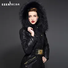 Пуховое пальто, зимняя куртка, женские пуховые куртки, Женская длинная качественная Роскошная плотная верхняя одежда с большим меховым капюшоном, пуховая парка