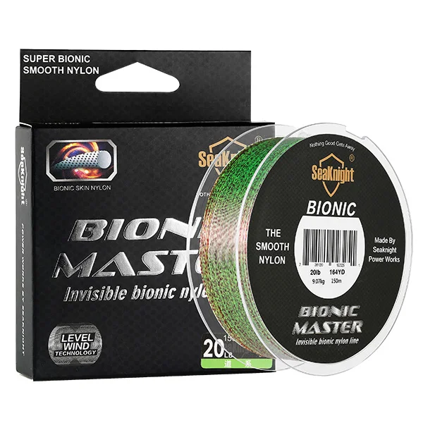 SeaKnight BIONIC MASTER 150м 164yds нейлоновая леска Гладкая нейлоновая линия леска монофильная Mono леска 2-25LB леска плетеная двойные цвета fishing tackles Saltwater Freshwater Fishing Пятнистая нейлоновая линия - Цвет: Зеленый