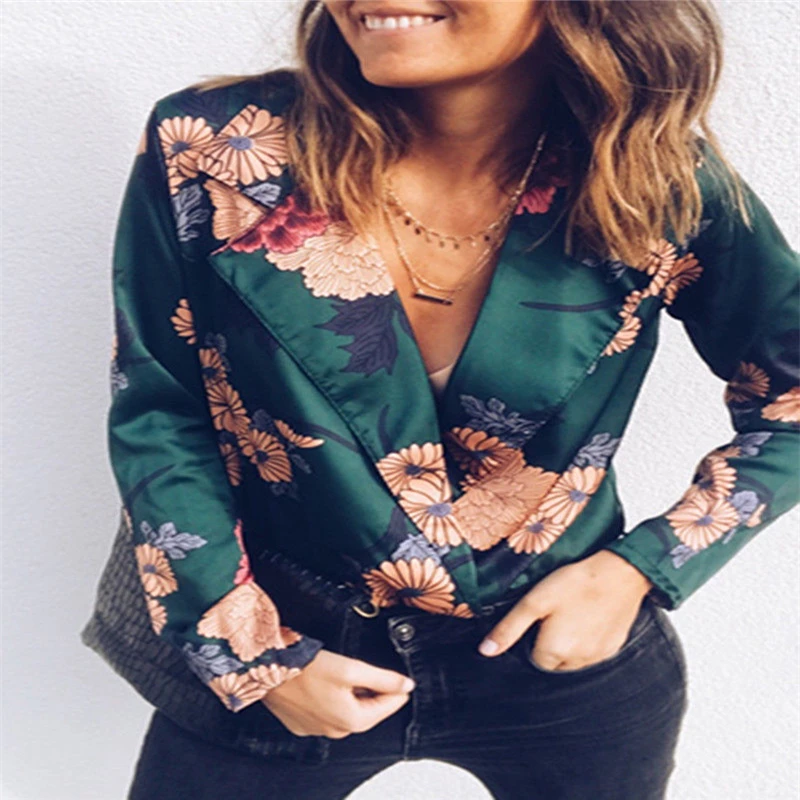 

New Playsuits Women Sexy Deep V-Neck Long Sleeve Loose Casual Bodysuit Floral Pattern Design High Quality Cheap Popular