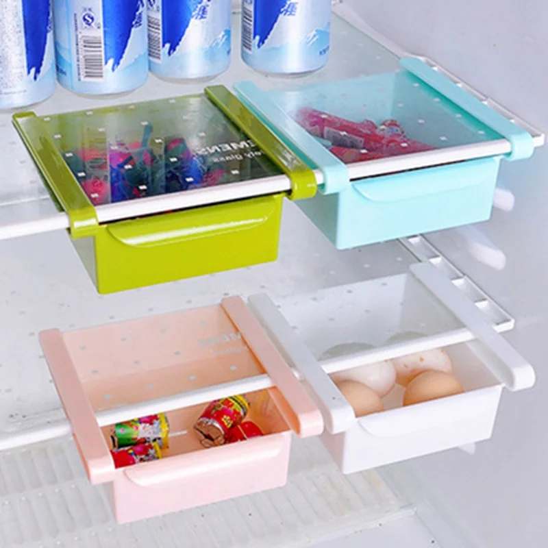 

Plastic Refrigerator Storage Box Rack Fresh Layer Fridge Freezer Shelf Holder Pull-out Drawer Organiser Space Saver Container