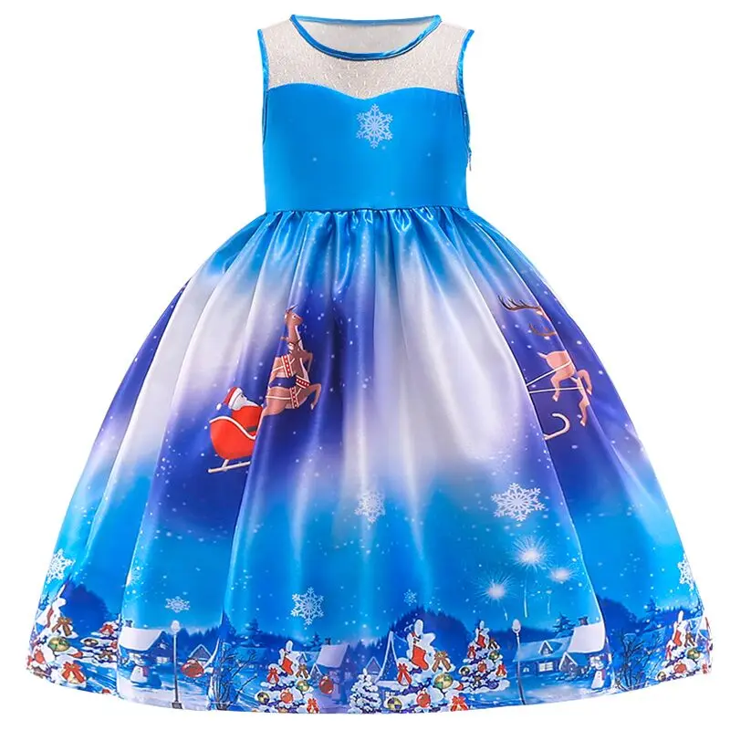 Рождественское платье принцессы для маленьких девочек; костюм; новогодние праздничные платья; детская одежда; Infantil; Одежда для девочек; Vestidos - Цвет: D0743-Blue