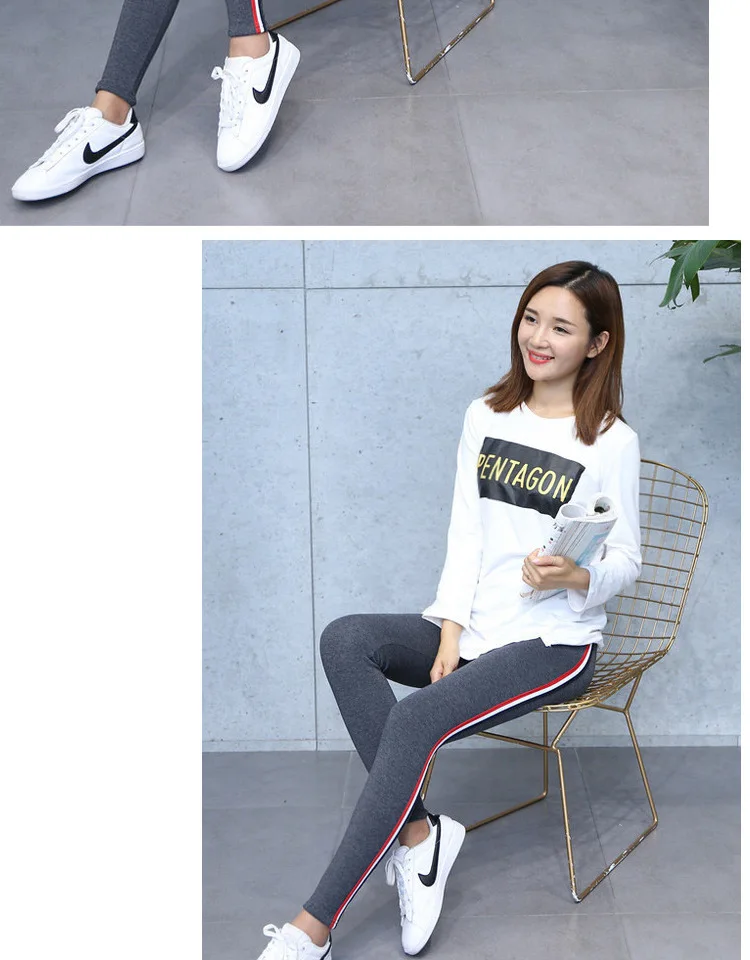 yoga pants 2021 Quality Cotton Leggings Side Stripes Women Casual High-stretch Leggings Pants High Waist Fitness Leggings Female high waisted leggings