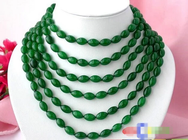 

Wholesale G!!HG!!H s518 LONG 100" 13MM RICE NATURE GREEN JADE NECKLACE